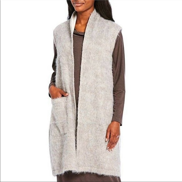 bryn Walker Sweaters - Bryn Walker Grey Fuzzy Long Duster Vest Cardigan